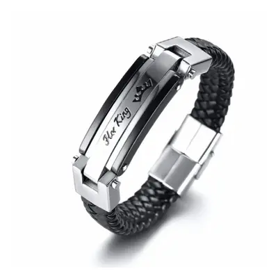 His Queen Her King Couple Bracelet leather + stainless steel Bracelet for Men Women Lover Gift