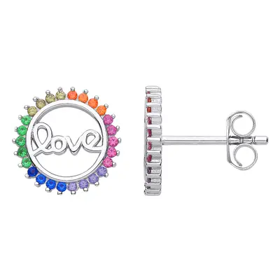 Jewelco London Ladies Rhodium Plated Sterling Silver Rainbow CZ Coral Rainbow Fizzy Love Circle 