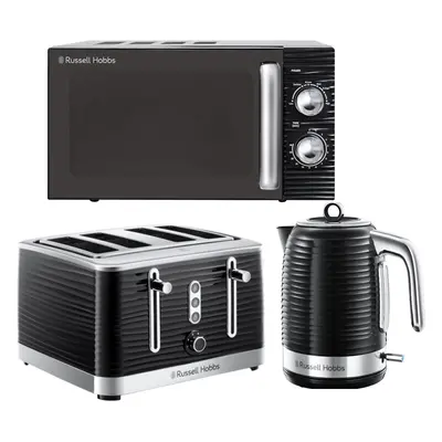 Russell Hobbs Inspire Black Jug Kettle, Slice Toaster & Microwave