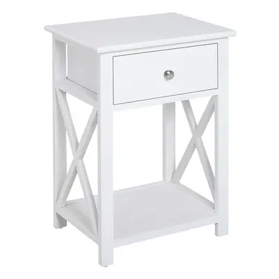 HOMCOM 55cm End Side Table w/ Drawer Shelf Stand Home Storage Furniture White