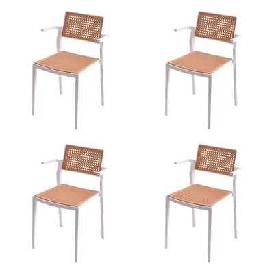 (White) Pseudo-rattan PP Dining Chair Set of with Armrest