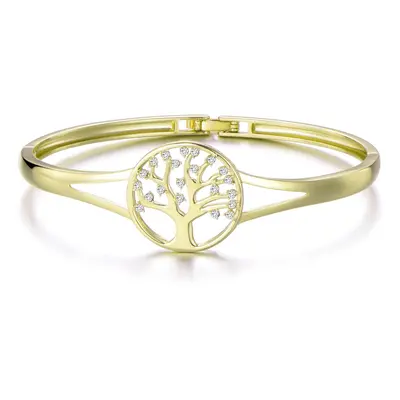 Gold Plated Tree of Life Cuff Bangle Created with Zircondia Crystals