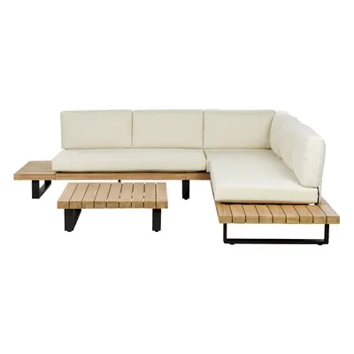 Garden Corner Sofa with Table Seater MYKONOS Right Hand Certified Acacia Wood Off-White