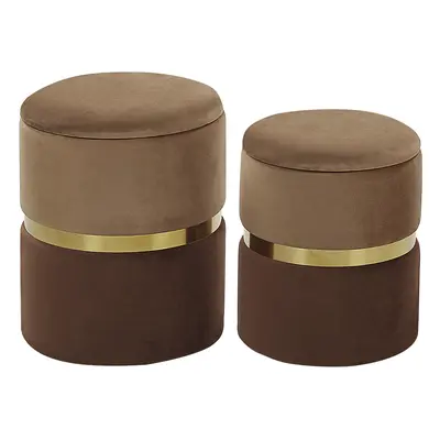 Set of Storage Pouffes Brown WICHITA