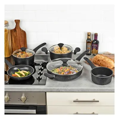 5 Pcs Forged Carbon Saucepan Pots Frying Pans Casserole Deep Fryer Set