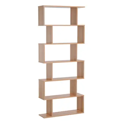 HOMCOM 6-Tier Wooden Modern S-Shaped Storage Shelf for Home Natural