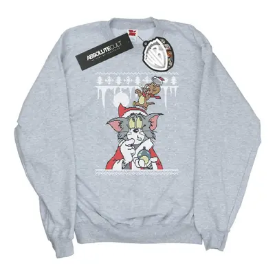 (3XL, Sports Grey) Tom And Jerry Mens Christmas Fair Isle Sweatshirt