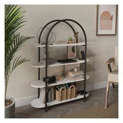 (White) Tier Wooden Shelving Arched Industrial Storage Bookcase Shelves