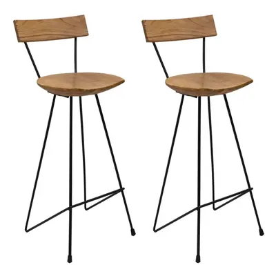 vidaXL 2x Solid Teak Wood Bar Stools Dining Chairs Interior Decoration Pub