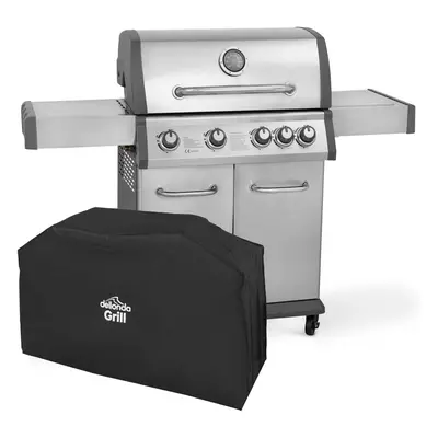 4+1 Burner Deluxe Gas BBQ Grill with Piezo Ignition & Thermometer & Cover - Stainless Steel