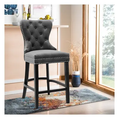 (Dark Grey) Button Studded Counter Seat Bar Stool Dining Chair