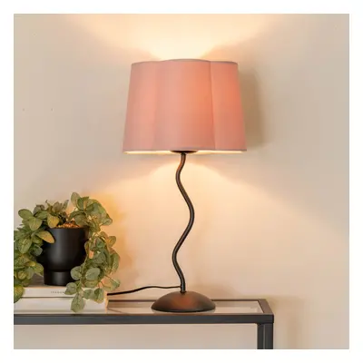 ValueLights Wiggle Black Blush Velvet Scallop Shade Table Lamp & Bulb