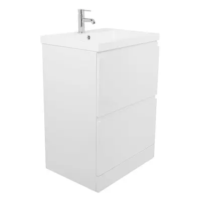 NRG White 600mm Bathroom Floor Vanity Sink Unit Drawer Furniture with Free Mirror