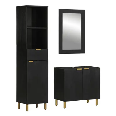 vidaXL Bathroom Furniture Set Piece Cupboard Cabinet Black Engineered Wood