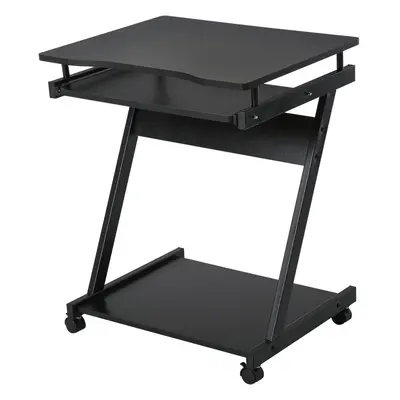 (Black) Portable Computer Desk with Mobile Wheels Sliding Keyboard Tray Home Office Workstation 