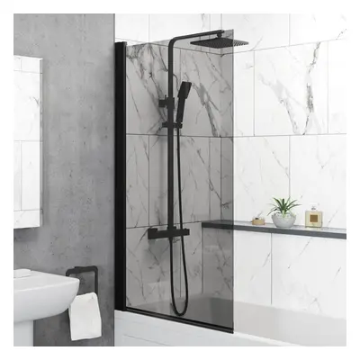 Black 800mm Shower Screen Door Frameless Square 6mm Safety Glass Panel