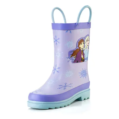 Disney Frozen Girls Anna and Elsa Purple Rubber Easy-On Rain Boots