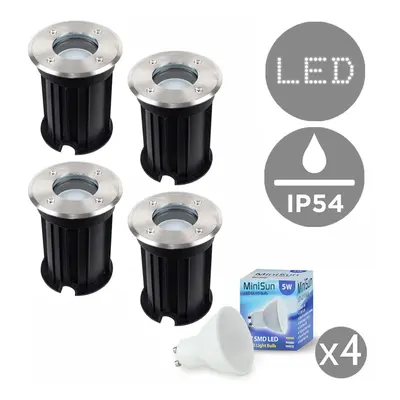 Pack of - Modern Bushed Chrome IP54 Rated Outdoor Garden Walk Over Lights - Complete with 5w GU1