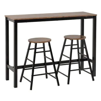 Athens Breakfast Bar Set Acacia Effect and Black Metal Legs