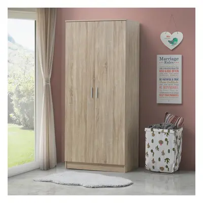 2 Door Double Wardrobe In Sonoma Oak - Bedroom Furniture Storage Cupboard