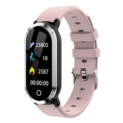 (Silver + Pink) 0.96" TFT Color Screen Waterproof Smart Watch Heart Rate Fitness Exercise Bracel