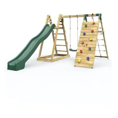 (Angel) Rebo Wooden Pyramid Climbing Frame with Swings and 8.7ft Water Slide