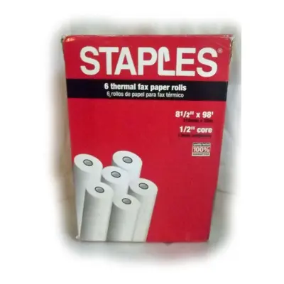 Staples Thermal Fax Paper 98' roll x 1/2"" core