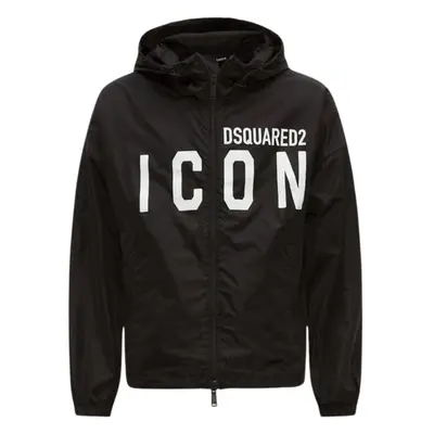 (L) Dsquared2 Large Icon Logo Thin Black Windbreaker Jacket