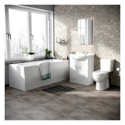 Ambon Bath Suite 1700mm Bathtub, 650mm White Basin Vanity & Close Coupled Toilet