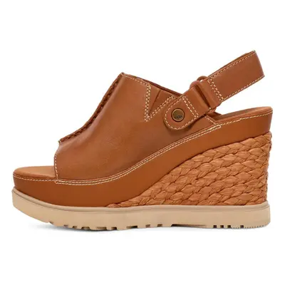 UGG Women's Abbot Adjustable Slide Wedge Sandal Cognac Leather