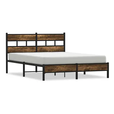 (smoked oak, x cm/ with headboard & low footboard) vidaXL Metal Bed Frame without Mattress Bed B