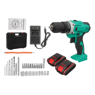 (Two Batteries) Cordless Electric Drill Rechargeable Drill Screwdriver Power Tool LED