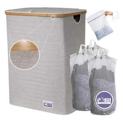 (XL - 150L) 150L Large 3-Tier Laundry Hamper with Lid - Free Laundry Bag, 3-Section Laundry Hamp