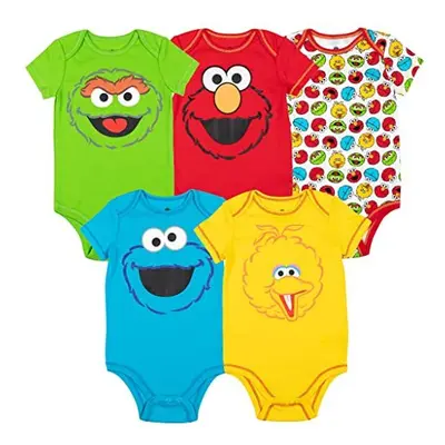 Sesame Street Baby Boy Girl Pack Bodysuits - Elmo, Cookie Monster, Oscar and Big Bird (24 Months