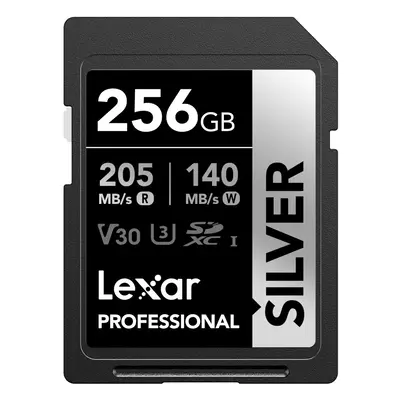 Lexar 256GB Professional Silver SDXC Memory Card UHS-I C10 U3 V30 4K Video Up to 205/140 MB/s Re