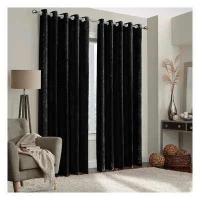 (Black, 90" width x 90" drop - 228cm width x 228cm drop.) Velvet Curtain Pair Eyelet Ring Top Cu