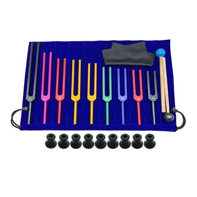 9 Pieces of Colorful Solfeggio Aluminum Alloy Tuning Forks, Black