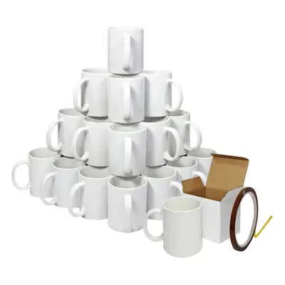 (72 Mugs & Heat Tape X 2) White Sublimation Mugs With Boxes & Heat Tape