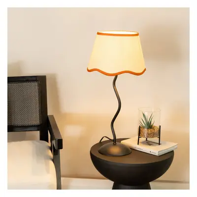 ValueLights Wiggle Black Linen Scallop Rust Trim Tapered Table Lamp