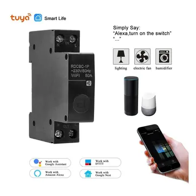 1P 50A 18mm WiFi Smart Circuit Breaker Remote Control Switch Works with Amazon Alexa Google Home