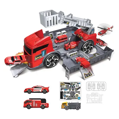 (Red) Children's Simulation Diecast Engineering Vehicle Model Set Deformation Storage Parking Lo