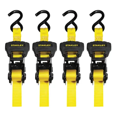 Stanley S1006 Black/Yellow 1"" x 14' Ratchet Tie Down Straps - Medium Cargo Securing (3 lbs Brea