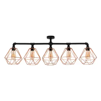 Industrial Way Black Pipework Bar Ceiling Light Copper Cage Shades