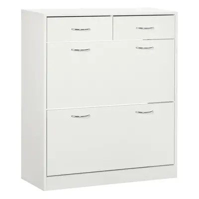 HOMCOM Slim Shoe Cabinet with Flip Drawers for Pairs of Shoes White