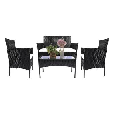 (Black) 4-Pieces Outdoor Garden PE Rattan Furniture Set