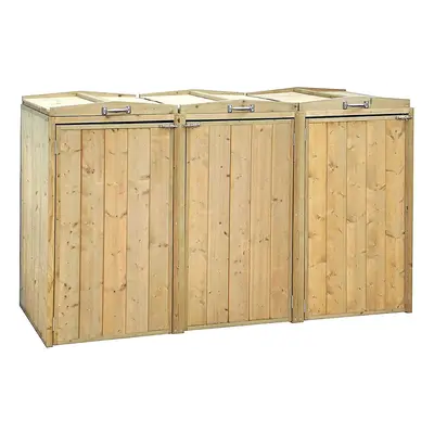 Charles Bentley Premium FSC Spruce Triple Bin Store Wheelie Bin Storage Unit