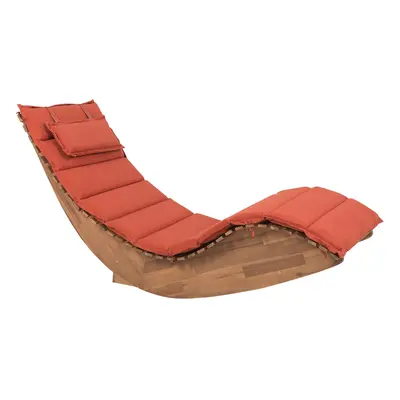 Sun Lounger with Cushion Wood Red BRESCIA