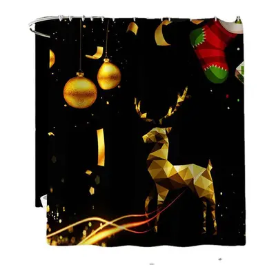 (Shower Curtain) 180x180 Waterproof Christmas Elk Shower Curtain Set Non-slip Bath Mat Toilet Li