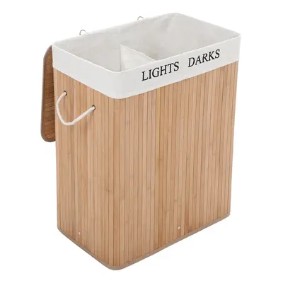 SONGMICS 100 Bamboo Laundry Basket Washing Box Bin Storage Hamper with sections Lid and Removabl