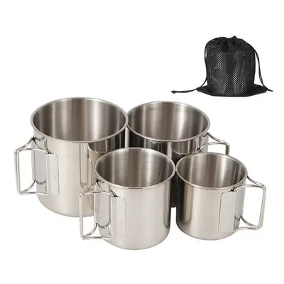 4 Pcs Folding Water Cup Set Lightweight Stainless Steel Mug Outdoor Camping Picnic Travel Tablew